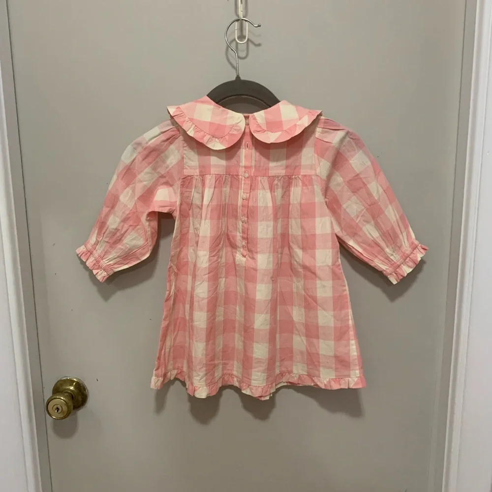 DOEN Pink Checkered Dress with Peter Pan Collar